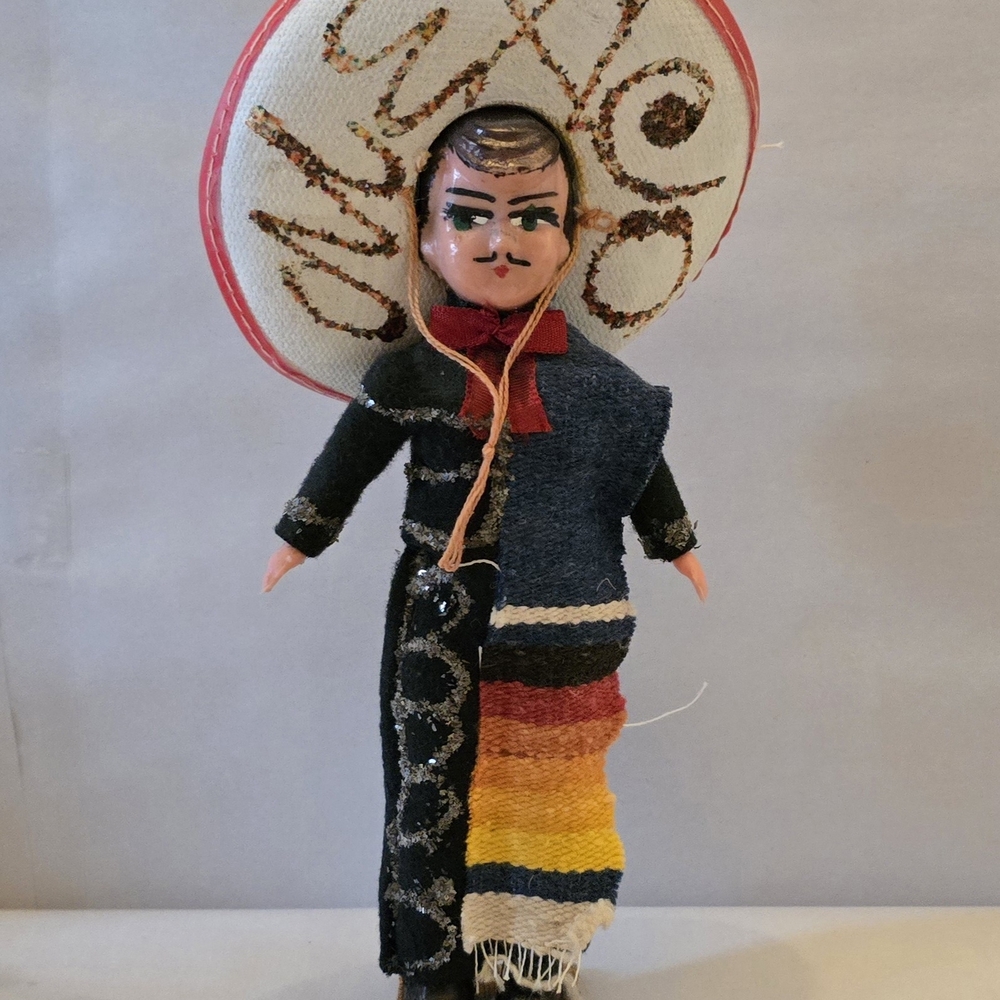 Handcrafted Mexican Doll in Multicolor Textile Outfit